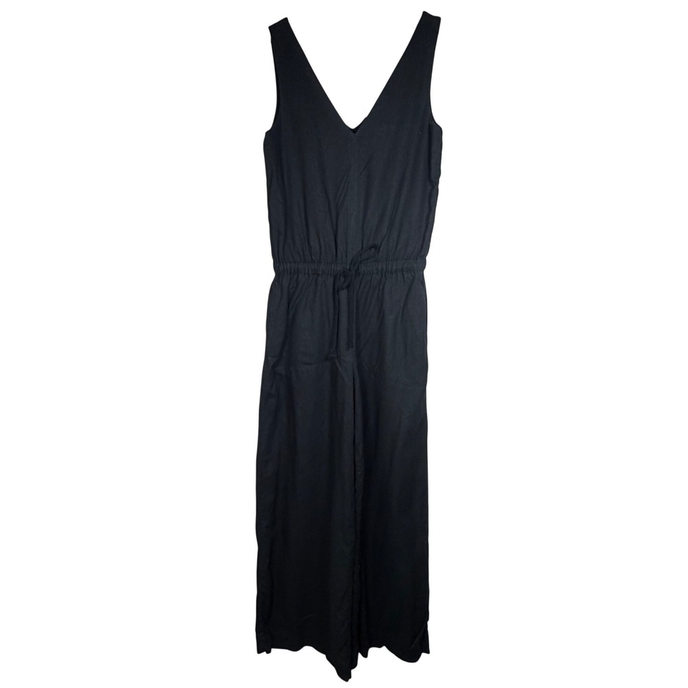 Splendid Black Linen Blend V-Neck Wide Leg Jumpsuit RW2R12D XS Lagenlook